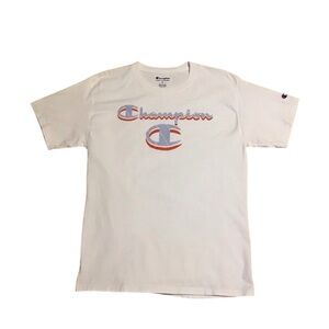 Champion Men’s White T-Shirt with Logo Short Sleeve Athleticwear Sports Sz Med